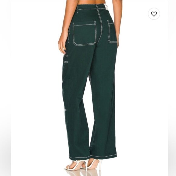 By Dyln Cooper Contrast Stitch High Rise Wide Leg Jeans Baggy Pants Green Small - Picture 2 of 13